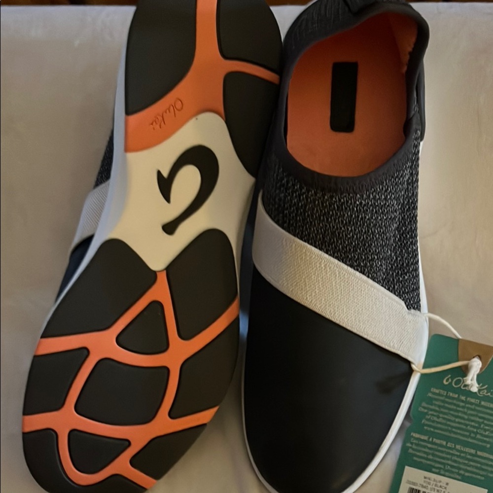 Olukai Men's Black and Orange Slip-On Shoes